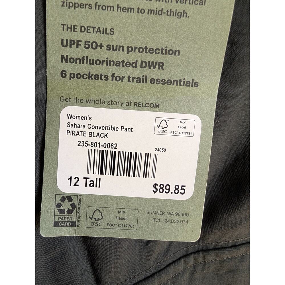 NWT REI Co-op Sahara Convertible Pants Womens 12T Pirate Black Hiking Outdoor - Picture 4 of 4